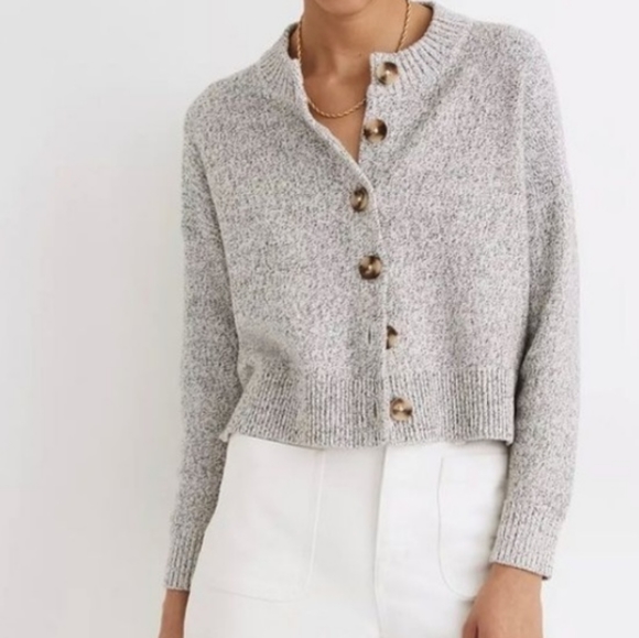 Madewell Sweaters - Madewell Broadway Cardigan Grained Gray SzLarge Cropped Style#MC851
